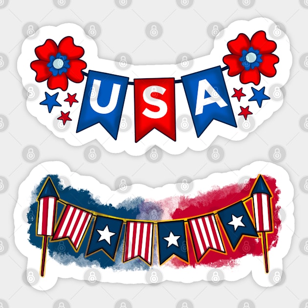 USA Flag Decorative Banners sticker pack - Fourth of July Sticker pack Sticker by The lantern girl